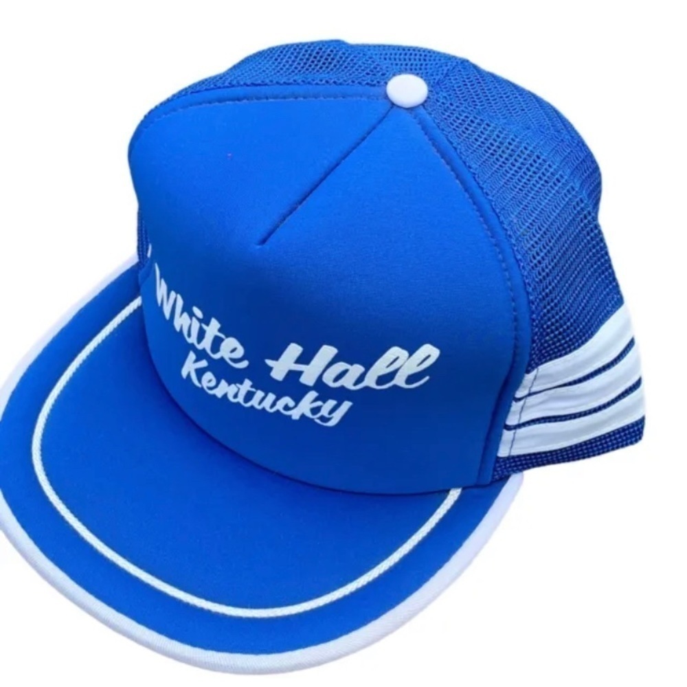 Vintage White Hall Kentucky 90s 3 Stripe Hat Snapback Mesh Trucker Nissin